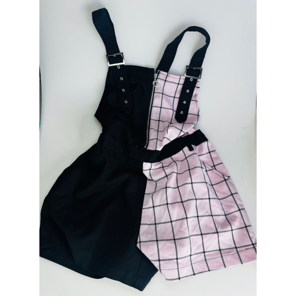 Hot Topic Black Pink Grid Split Color Kawaii Goth Grunge Punk Shortalls NWT M
